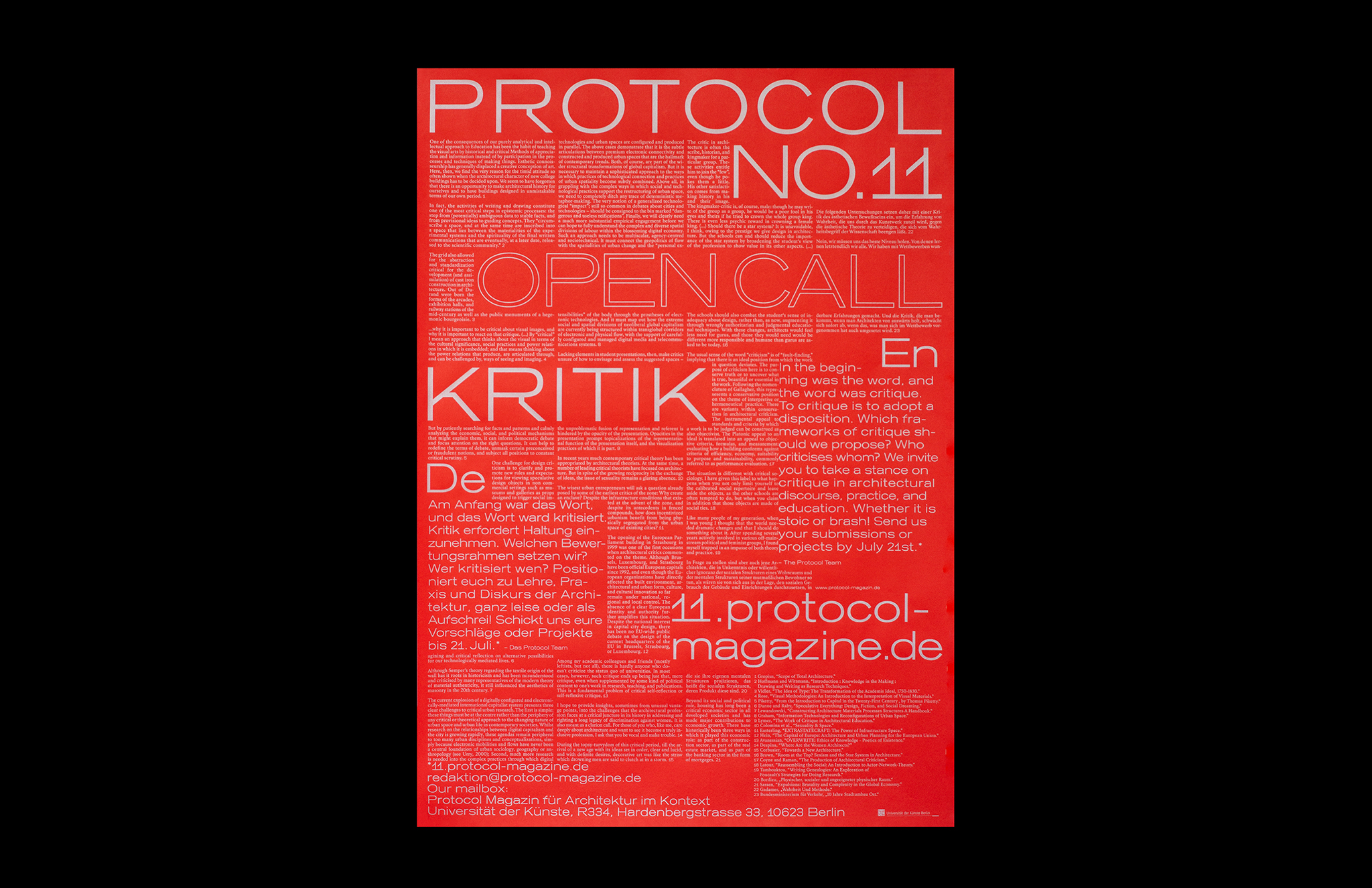Protocol 11 Magazin für Architektur im Kontext Open Call Poster